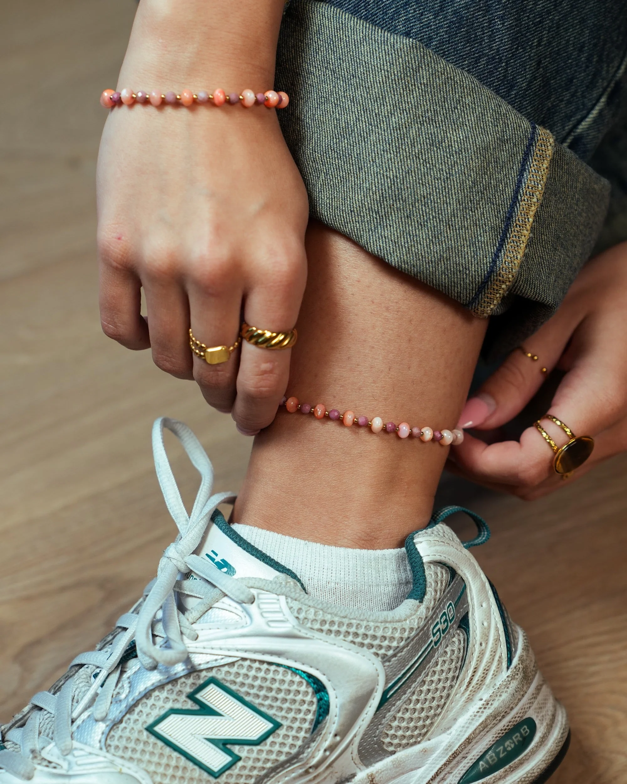 Celia - Ankle Bracelet - Natural Stone - Stainless Steel - Image 3