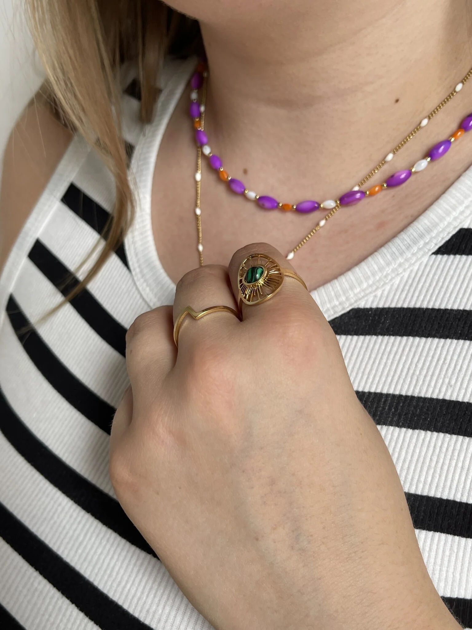 Claudia - Ring - Natural Stone - Stainless Steel - Adjustable - Image 6