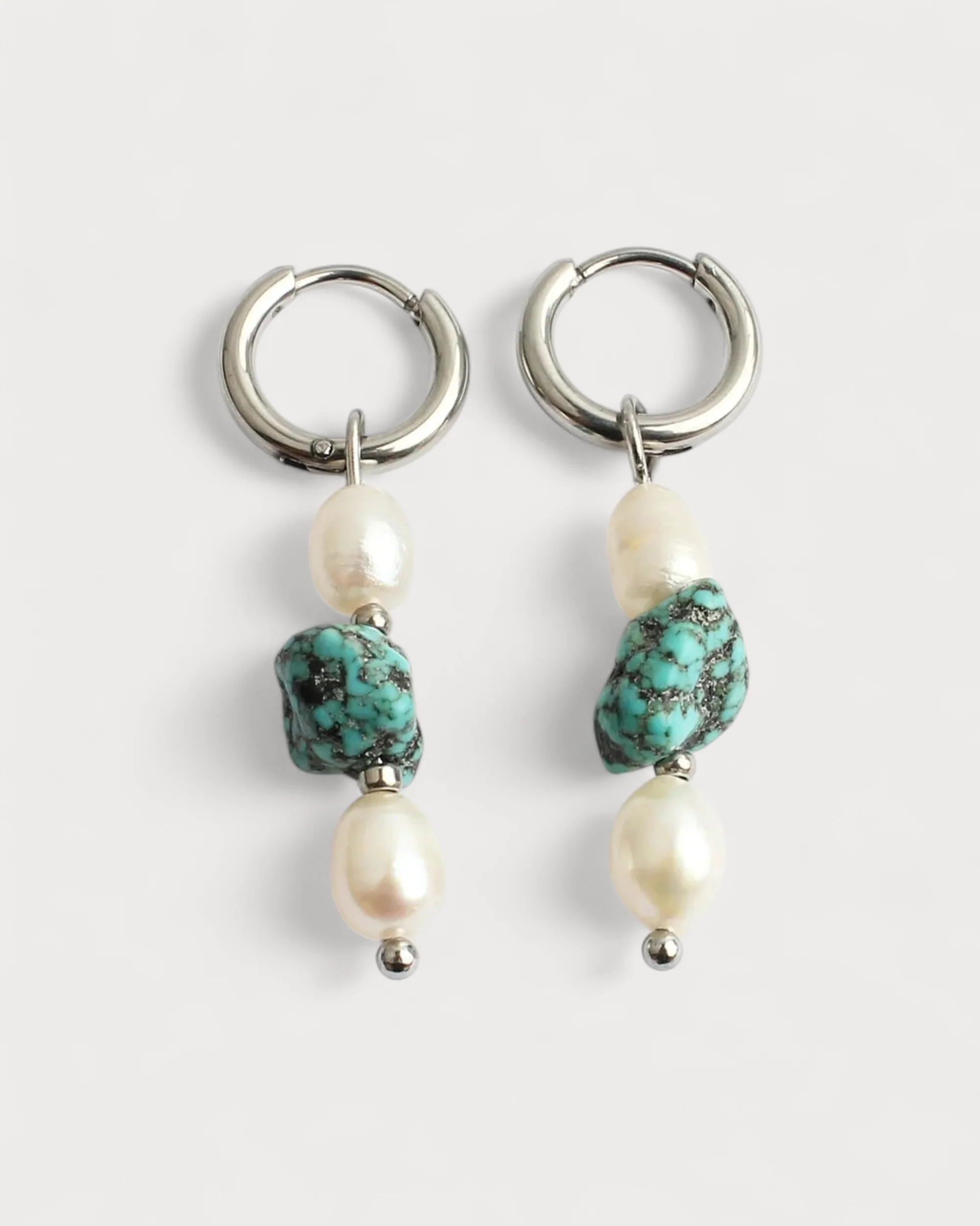 Cyan - Earrings - Natural Stone - Stainless Steel - Image 3