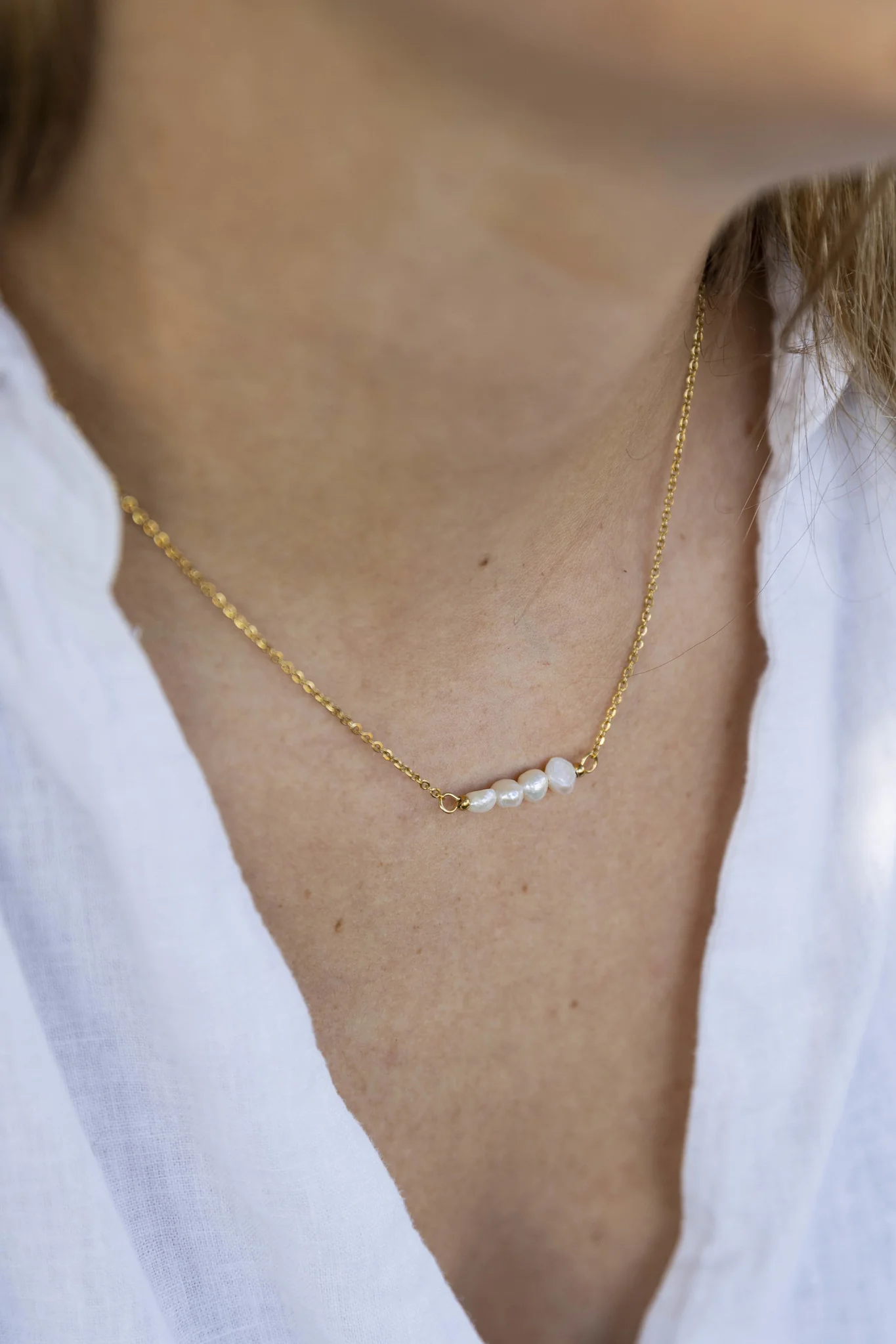 Freshwater Pearl Bar - Necklace - Stainless Steel - Image 3