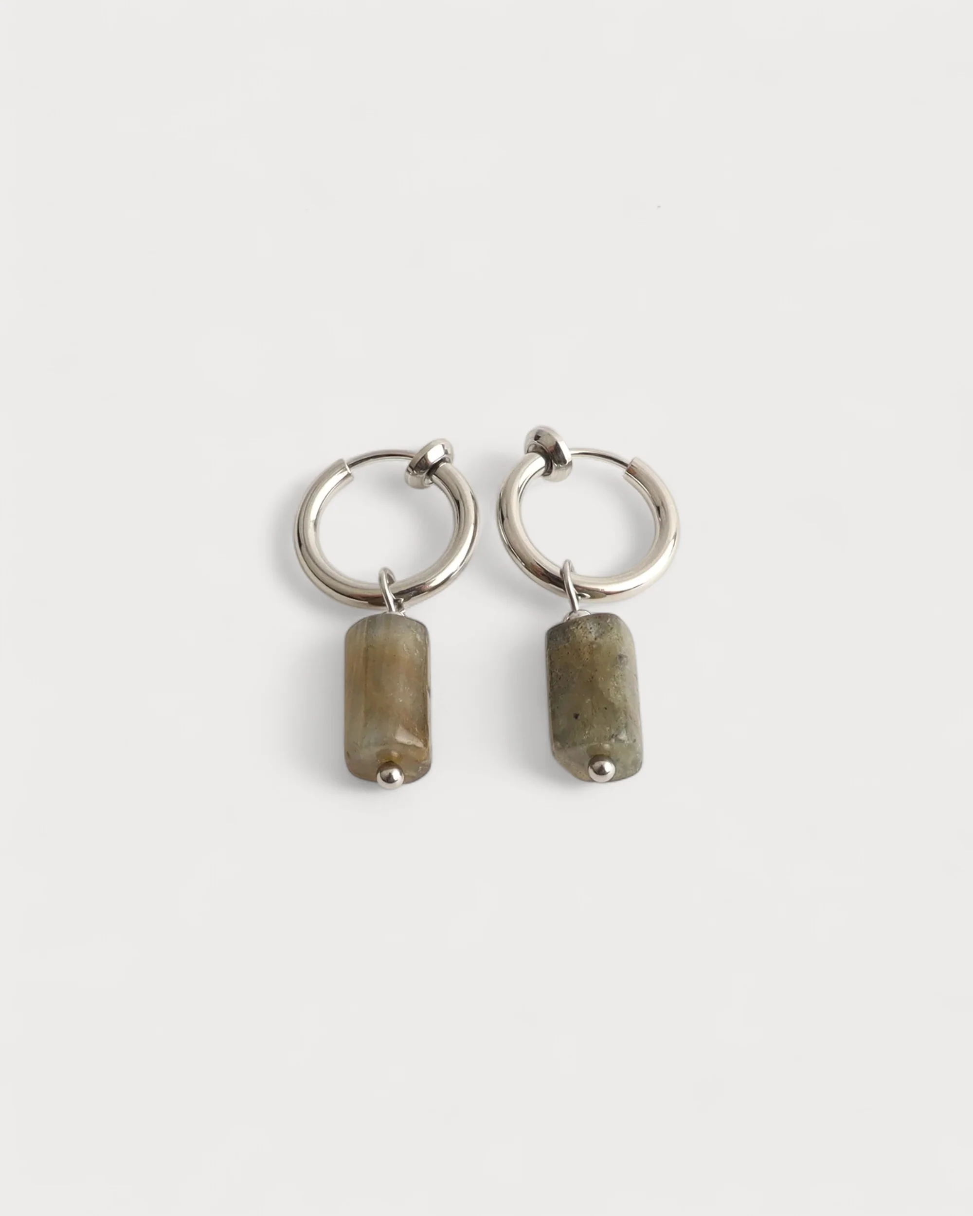 Liora - Earrings - Clip On - Natural Stone - Stainless Steel - Image 3