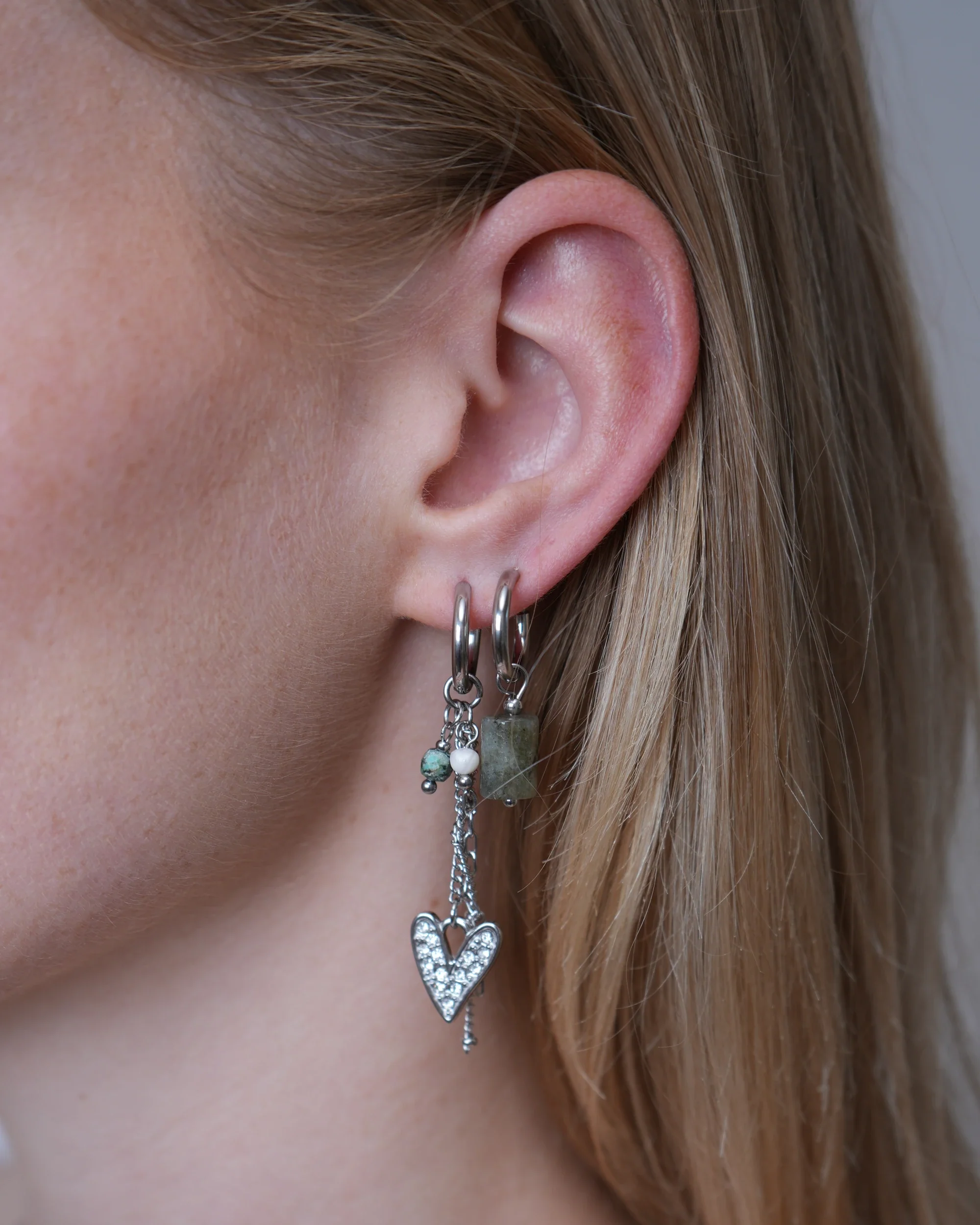 Liora - Earrings - Clip On - Natural Stone - Stainless Steel - Image 4