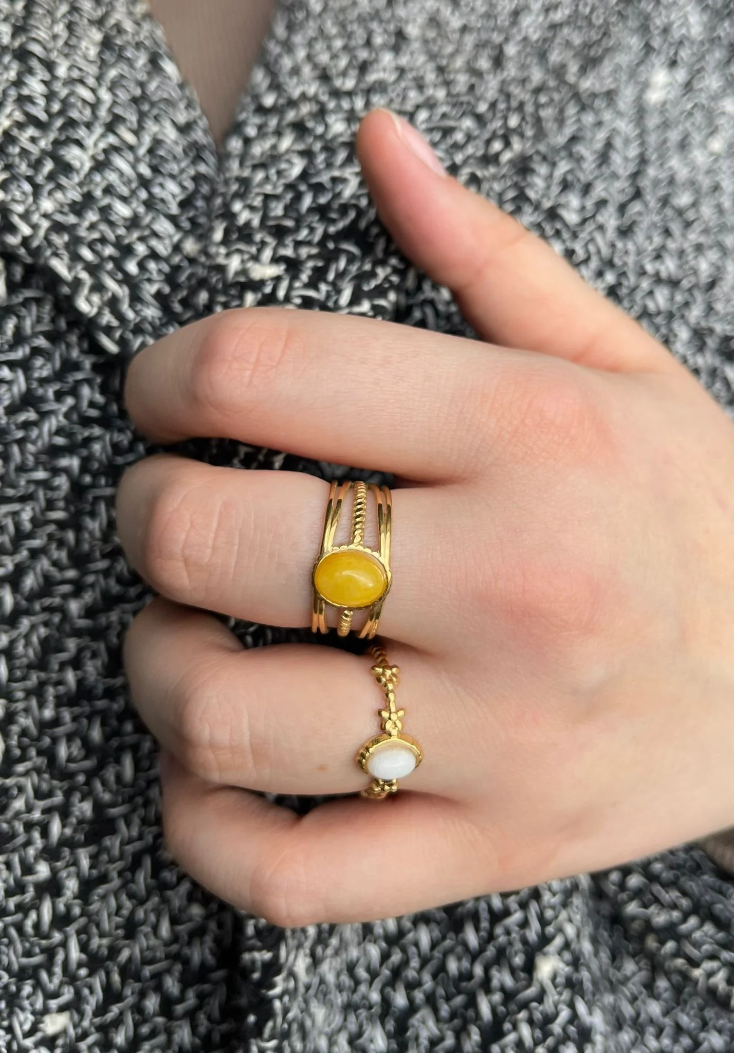 Lisa - Ring - Natural Stone - Stainless Steel - Adjustable - Image 4