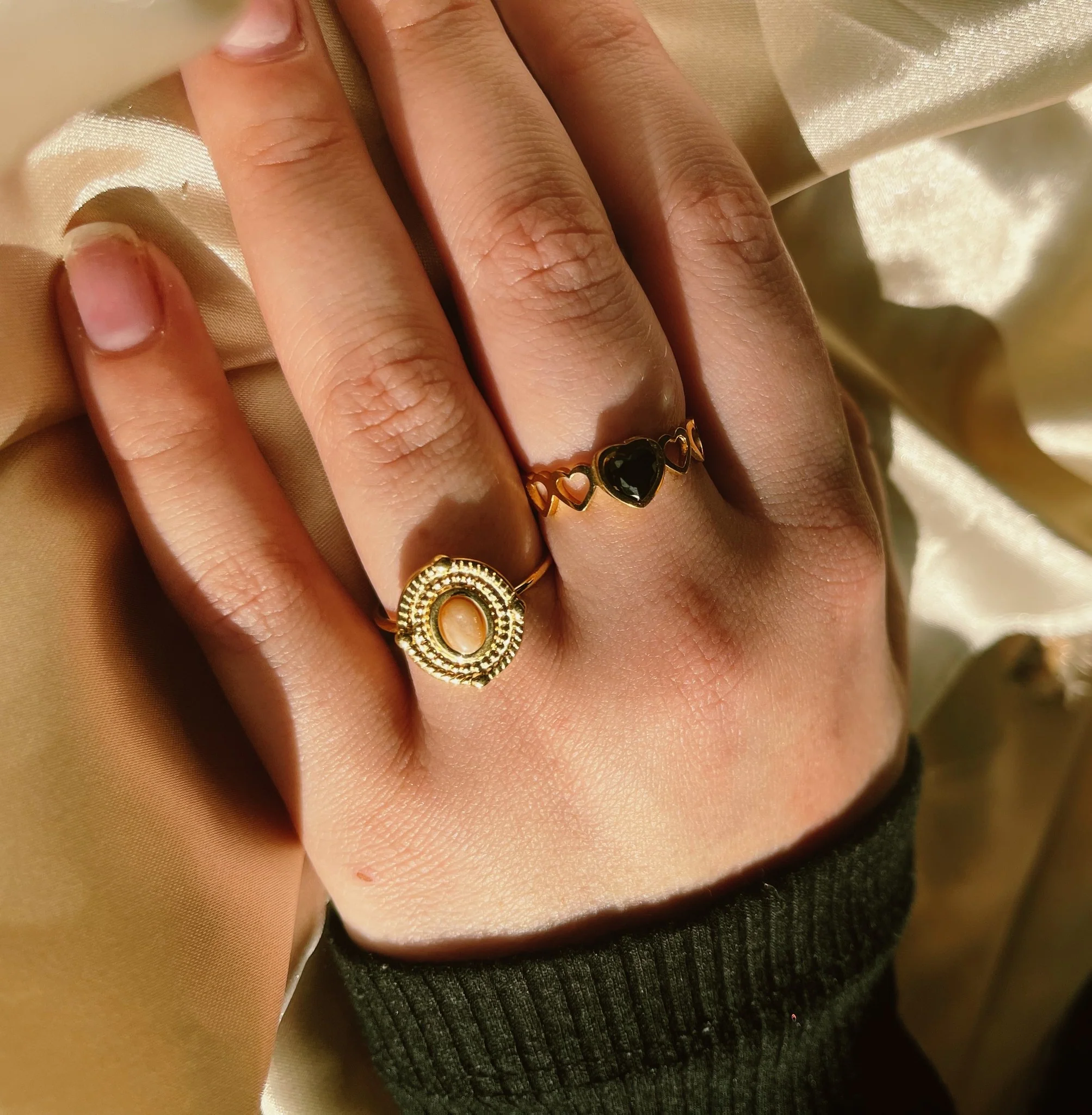 Livia - Ring - Natural Stone - Stainless Steel - Adjustable - Image 2