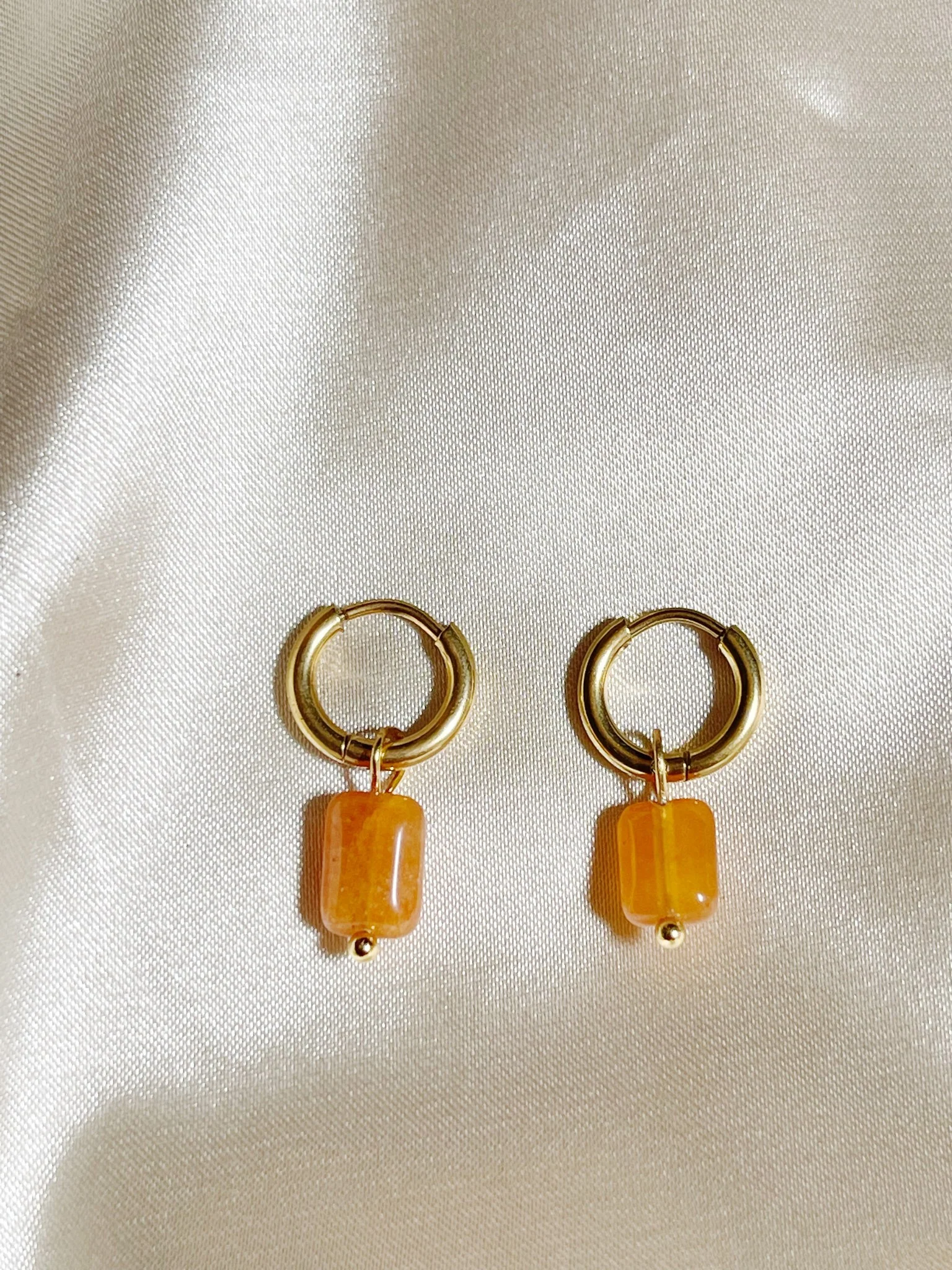 Square Stone - Earrings - Natural Stone - Stainless Steel - Image 3