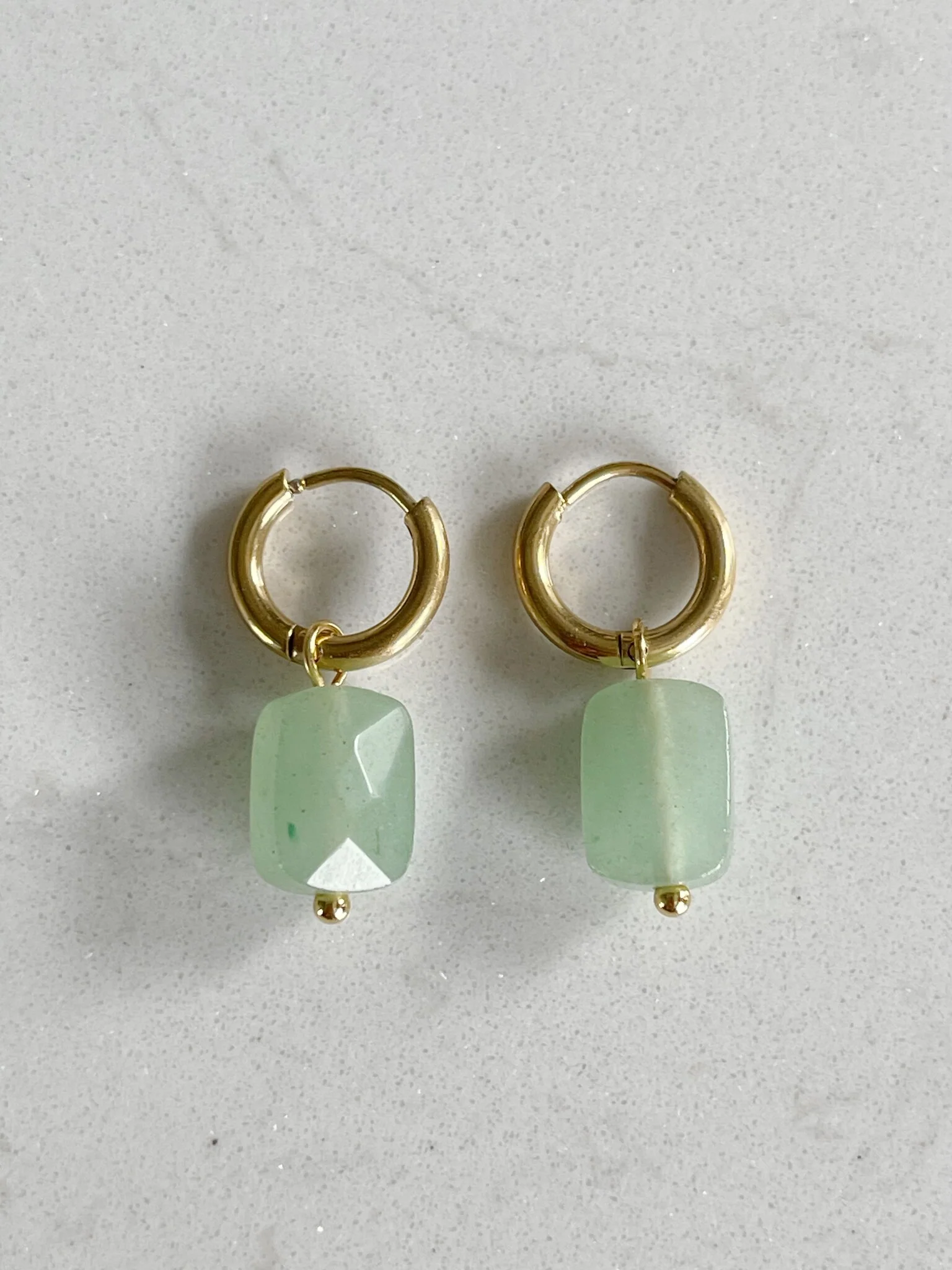 Square Stone - Earrings - Natural Stone - Stainless Steel - Image 4