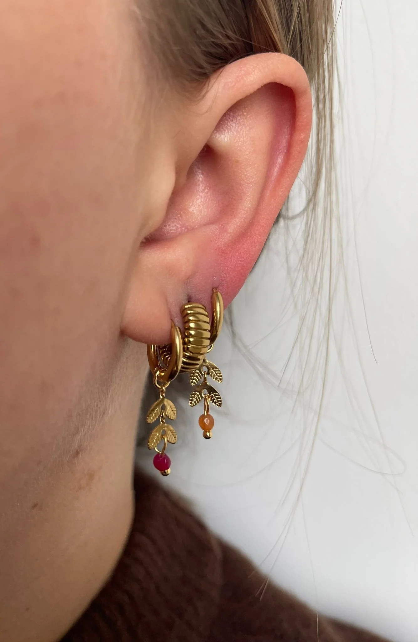 Stone Leaf - Earrings - Natural Stone - Stainless Steel - Image 6