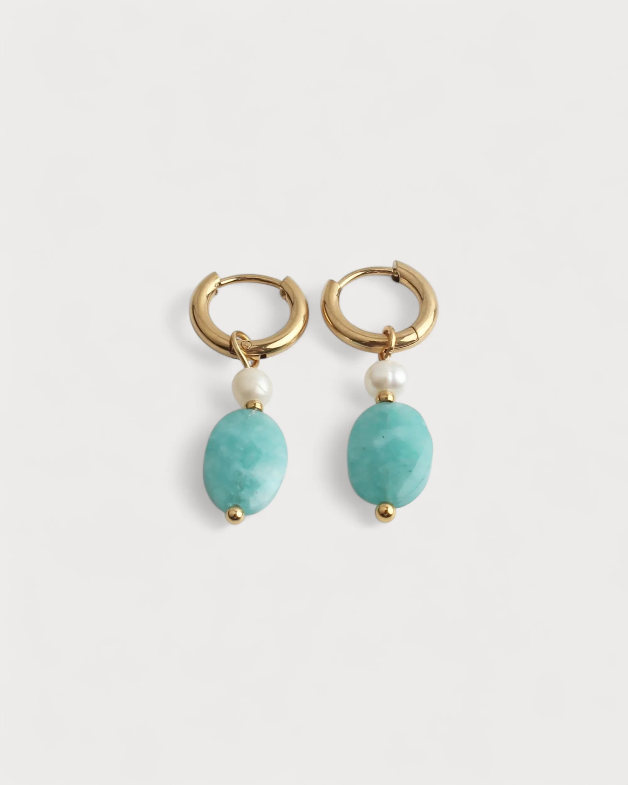 Stone & Pearl - Earrings - Stainless Steel - Natural Stone