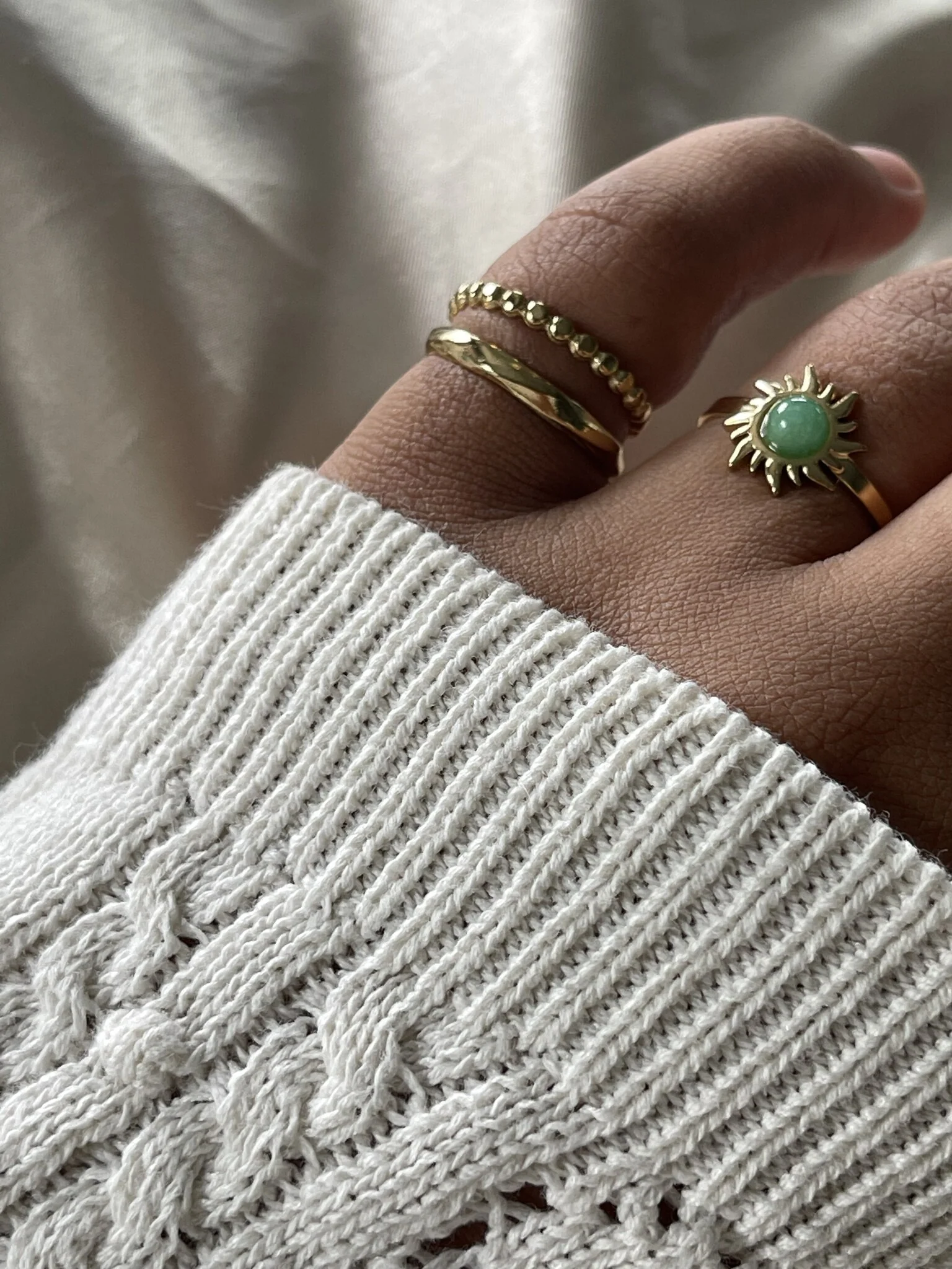 Sunflower - Ring - Stainless Steel - Adjustable - Natural Stone - Image 2