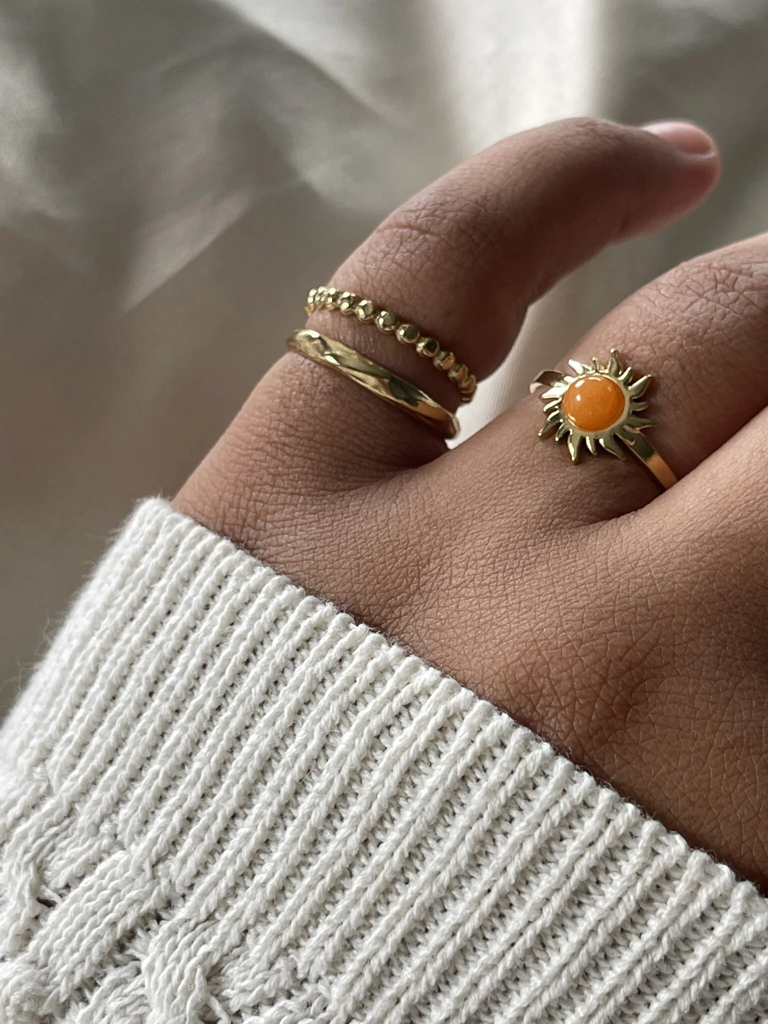 Sunflower - Ring - Stainless Steel - Adjustable - Natural Stone - Image 4